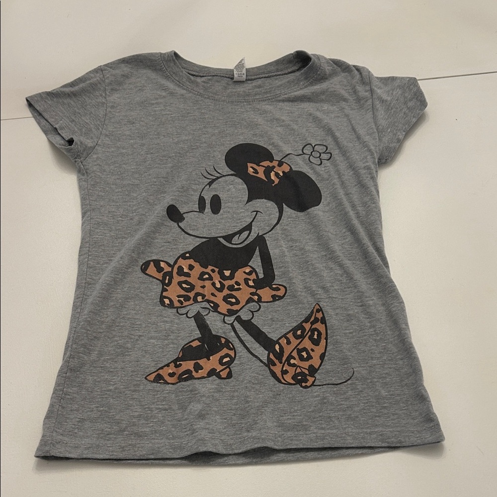 Disney Gray Tee with Minnie Mouse and Leopard Accents